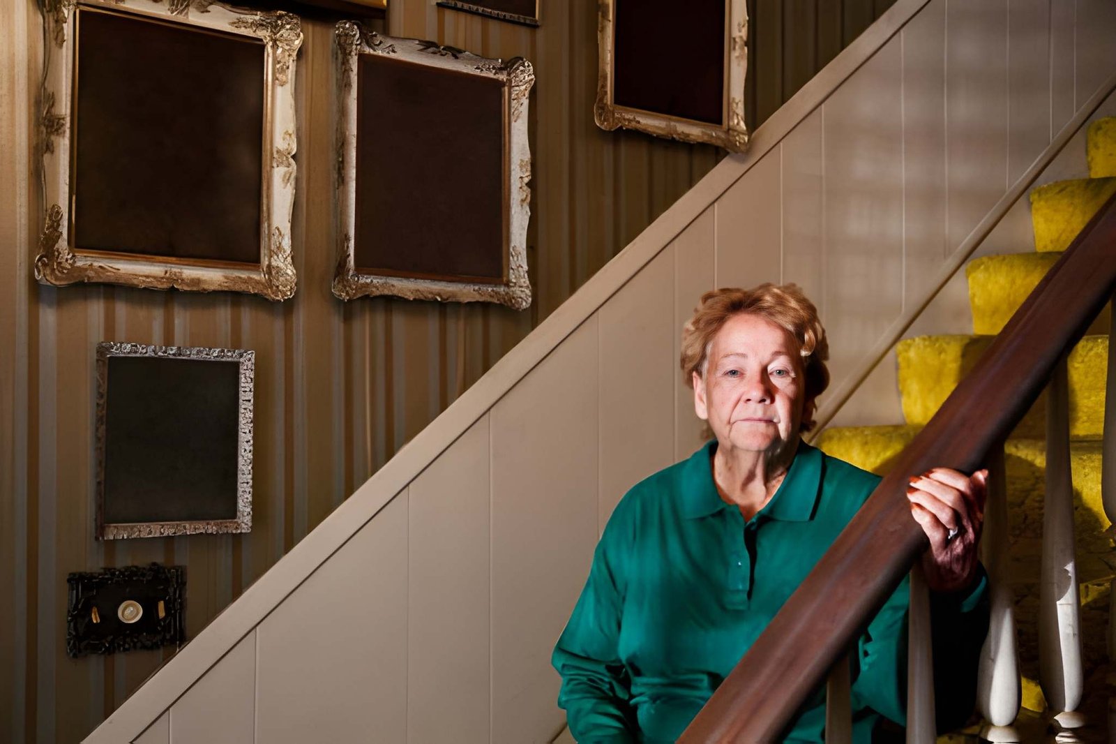 Senior à domicile, illustration d'un monte-escalier à plateforme pour utilisateur en fauteuil roulant
